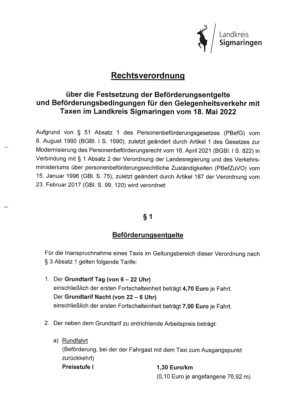 Rechtsverordnung des Landkreises Sigmaringen